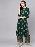 Gosriki Women'S Green & Golden Ethnic Printed Kurta With Palazzos,Green,,B08QD755YL