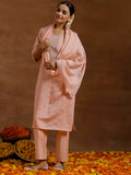 Libas Gerua Womens Yoke Design Silk Blend Straight Kurta With Trousers And Dupatta Peach L Gs916