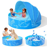 Hikiddy Foldable Kiddie Pool with Canopy: 47in Baby Pool and Beach Tent for Toddlers Infants 6-12 Months and Kids 2-4 Years Old