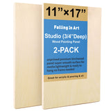 Unfinished Birch Wood Canvas Panels Kit, Falling in Art 2 Pack of 11x17 Studio 3/4 Deep Cradle Boards for Pouring Art, Crafts, P