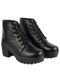 Shoetopia Womens/Girls Black Platform Heeled Classic Solid Boots,Black,5,B09GVCP2BS