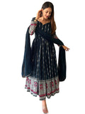 Women Floral Print Anarkali Kurta With Pant And Dupatta (Medium) (Xl Ligth Pink) (M Blue),Blue,M