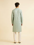 Manyavar Men'S Cotton Blend Printed|Embroidered Kurta Pyjama Set (Green,Xl)