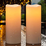 Eldnacele Large Solar Flameless Flickering Candles Outdoor Waterproof, Solar Powered Dusk to Dawn White Plastic LED Pillar Candl
