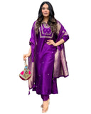 Anni Designer Women'S Cotton Blend Straight Embroidered Kurta With Pant & Dupatta (Manushi Begani_Xl_Begani_X-Large),Begani,XL