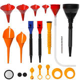 KJE 19 Pcs Automotive Funnel Set, Spout Replacements, Plastic Wide Mouth Transmission Funnels, Flexible Oil Funnel Kit for Autom