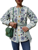 Cozypoin Women Floral Printed Quilted Jacket Colorblock Lightweight Padded Jacket Puffer Coat Outwear(Lightblue-S) -Like New