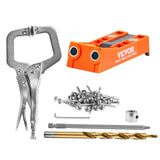 VEVOR Pocket Hole Jig, 56 Pcs Mini Jig Pocket Hole System with 9 C-clamp, Step Drill, Wrench, Drill Stop Ring, Square Drive Bit,