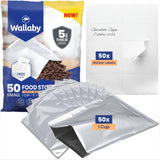 Wallaby 50 Count 1-Cup Mylar Bags with Labels, 10 Mil Total Thicker Long-Term Food Storage Pouches, 5x7 Heat-Sealable Airtight P