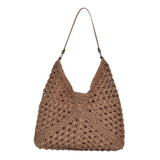 Snappsy Woven Shoulder Bag Foldable Casual Summer Beach Tote For Beach Vacation Trip Khaki