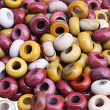 TUMBEELLUWA Natural Gemstone Beads for Jewelry Making, Rondelle Large Hole Loose Beads Pack of 15,Mookaite(6x12 mm)