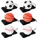 Skylety 6 Pieces 2.48 Inch Wrist Return Ball Sports Wrist Ball Includes Basketball, Baseball and Football On A String Rubber Reb