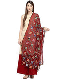 Diamo Maroon Color Chiffon Dupatta With Embroidered Phulkari Design, Traditional Indian WomenS Stole (Maroon)