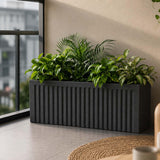 Go Hooked Rectangular Planter Pot (24X12) Inch | Grey Ribbed Design Plastic Flower Pot For Indoor Outdoor Balcony Garden Window