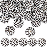 SUNNYCLUE 45Pcs Silicone Round Beads Ball Bead Rubber Checkered Print Black and White Pattern Classic Plaid Focal Spacer Sphere