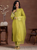 Libas Women'S Silk Blend Kurta Set (273870R Lime Green Xl