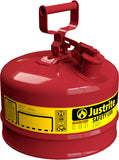 Justrite 2.5 Gallon Type I Red Safety Gas Can for Gasoline with Flame Arrester and Self-Closing Lid, Made in the USA, Galvanized