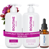 Routine Wellness Shampoo and Conditioner Set and Hair Serum for Thinning Hair - DHT Blocker Women & Men - Color Safe Shampoo for