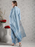 Anni Designer Women'S Rayon Blend Straight Printed Kurta With Pant & Dupatta (Soneva Blue-Vks02_M_Blue_Medium),Blue,M,Rayon Blend,Regular,