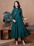 Anni Designer Women'S Rayon Blend Solid Anarkali Kurta With Pant & Dupatta (Magic-Kerosin-Nb_Xxl_Dark Blue_Xx-Large),Dark Blue,2XL,,,