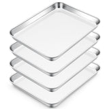 E-far Small Baking Sheet Set of 4, 10.5 x8.3Stainless Steel Cookie Sheets Pans, Compact Non-toxic Metal Toaster Oven Trays