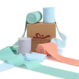 Pretty Jolly Blue Green Grey Orange Chiffon Ribbon for Gift Wrapping 4 Rolls 2 Inch x 5Yd Silk Ribbons Handmade Fringe Fabric Ri
