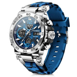 Lige Stylish Men'S Watches Sports Outdoor Waterproof Military Watch Date Multi Function Tactics Led Alarm Blue Dial Stopwatch An