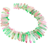 rockcloud Natural Rock Crystal Points Titanium Coated Clear Quartz Sticks Spikes Top Drilled 15 inch Strand,Pink&Green