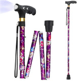 JUNRA Cane for Women with LED Light, Folding Walking Cane for Men and Seniors, Lightweight Collapsible Aluminium Cane, 5-Level H