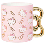 Silver Buffalo Sanrio Hello Kitty Pink and Gold Chrome Ceramic Mug with Bow 3D Sculpted Handle, 20 Ounces