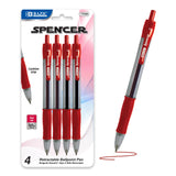 BAZIC Ballpoint Pen Spencer Red Retractable Pen Soft Barrel Grip Pens, 1.0 mm Bold Point Smooth Writing, for Office School Teach