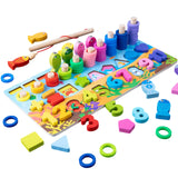 Shaktism 6In1 Wooden Activity Board, Montessori Educational Toy With Counting, Fishing, Shapes, Numbers, Basic Math For Kids