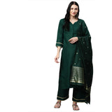 Gosriki Women'S Ruby Cotton Straight Kurta With Palazzo & Dupatta (Game New Green_Xxl_Green_Xx-Large),Dark Green,2,B09F9SBRJQ