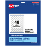 Avery Matte White Round Labels with Sure Feed, 1 Diameter, 1,200 Matte White Printable Labels