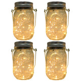 CHBKT 4-Pack Solar-powered Mason Jar Lights (Mason Jar / Handle Included),20 Bulbs Jar Hanging Light,Garden Outdoor Solar / Hang