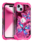 Miqala Compatible with iPhone 15 Case,Glow in The Dark Three Layer Heavy Duty Shockproof Hard Plastic Bumper+Soft Silicone Prote