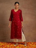 Libas Women'S Chanderi Silk Embroidered Straight Kurta (58010_Red Red Xl