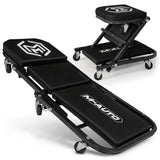 M-AUTO 40-Inch Folding Creeper Rolling Seat, All-in-One Adjustable Roller Garage Chair, Lay Down or Sit, 330LBS Capacity Under Car Roller Creeper with 6 Swivel Casters, Black