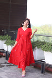 Anni Designer Women'S Cotton Blend Anarkali Embroidered Kurta With Pant & Dupatta (Gsk-Red-Nw_M_Red_Medium),Red,M,,,
