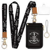 Piefly Goth Skeleton Lanyard Wallet with ID Badge Holder, Small RFID Wallet Women Keychain Wristlet, Slim Credit Card Holder wit