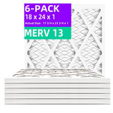 Qingzhug 18x24x1 MERV 13 (6-Pack) Pleated Air Filter (Actual Size: 17.75 x 23.75 x 0.75) MPR 1900 & FPR 10, Furnace Air Filters,