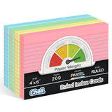 Chell Extra Heavyweight Index Cards 4x6 Inch, No Bleed-Through, 200 Count, Ruled Front and Blank Back, 80 lb. Cover Weight, Past