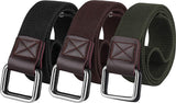 Veteran Cotton D Ring Buckle Belt For Men | Leather Free, Light Weight, (Pack Of 3) | Black + Brown + Green (Formal/Casual Belt