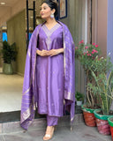 Anni Designer Women'S Rayon Viscose Embroidered Straight Kurta With Pant & Dupatta (Paritosh Purple_L_Purple_Large),Purple,L,,,