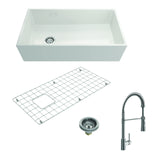 BOCCHI Contempo Apron Front Fireclay 36 in. Single Bowl Kitchen Sink in White with Stainless Steel Faucet