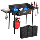 Bestfire 2 Burner Camping Stove with Windpanel& Side Shelves, Bag, Auto Ignition Button,Regulator,150,000 BTU Camping Stove Prop