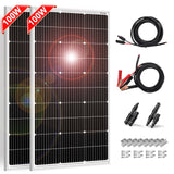 DOKIO 200W Solar Panel Kit (2 100W) Monocrystalline with Aluminum Frame and MC4, Mounting Brackets, Clips & 5m Cable for RV, Bo