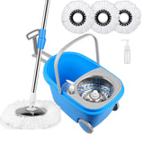 Spin Mop and Bucket with Wringer Set, 3 Washable Microfiber Pads Included for Floor Cleaning, Adjustable Stainless Steel Handle,