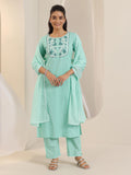 Libas Womens Woven Design Cotton Straight Kurta With Trousers And Dupatta Green Xl