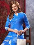 Anni Designer Women'S Rayon Blend Straight Printed Kurta With Pant (Anaar-Blue-Vks02_S_Blue_Small),Blue,S,,,